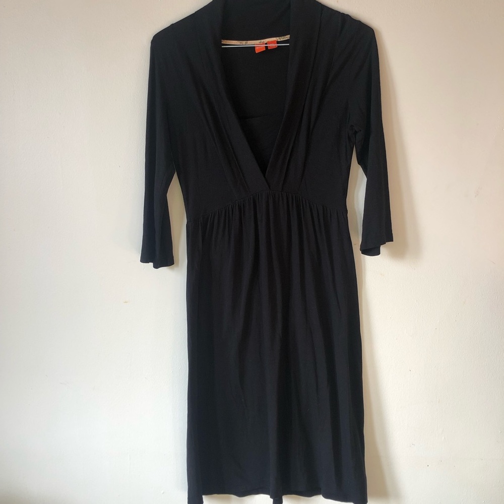 ❤️Hugo Boss Orange Tag Black Midi Dress Cotton Modal Blend Cinched Waist Size M